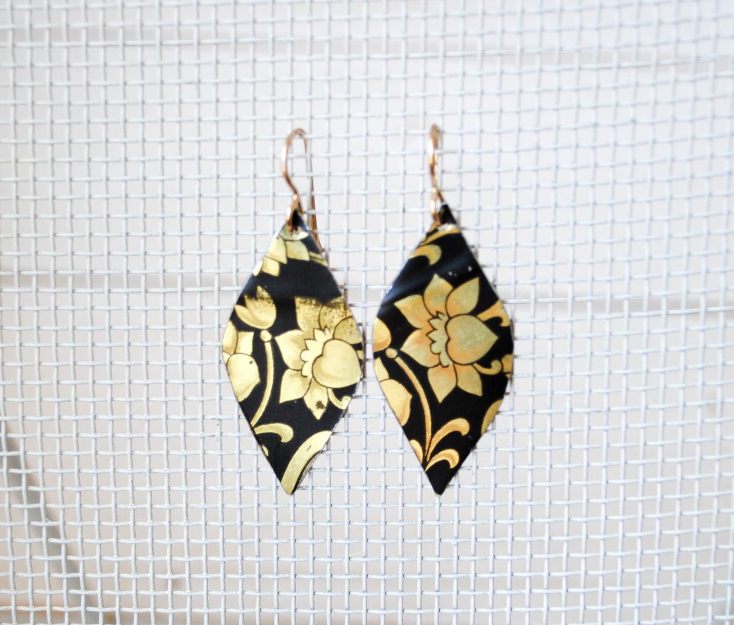 Black and Gold Flame Vintage Tin Earrings