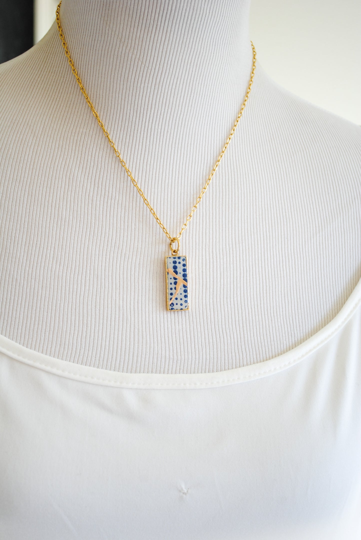 Kintsugi Inspired Pendants -Kintsugi Necklace Rectangle, blue dots