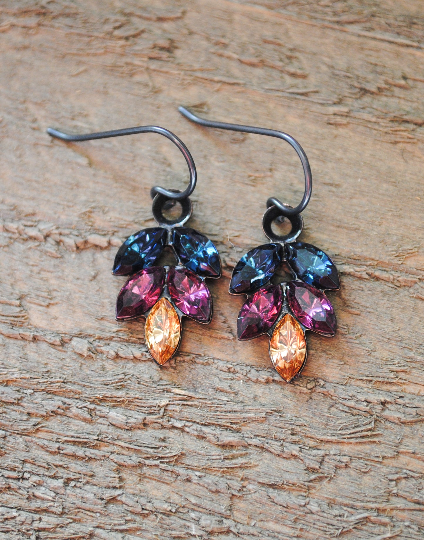 Autumn Leaves Vintage Rhinestone Earrings - Ombre Plum