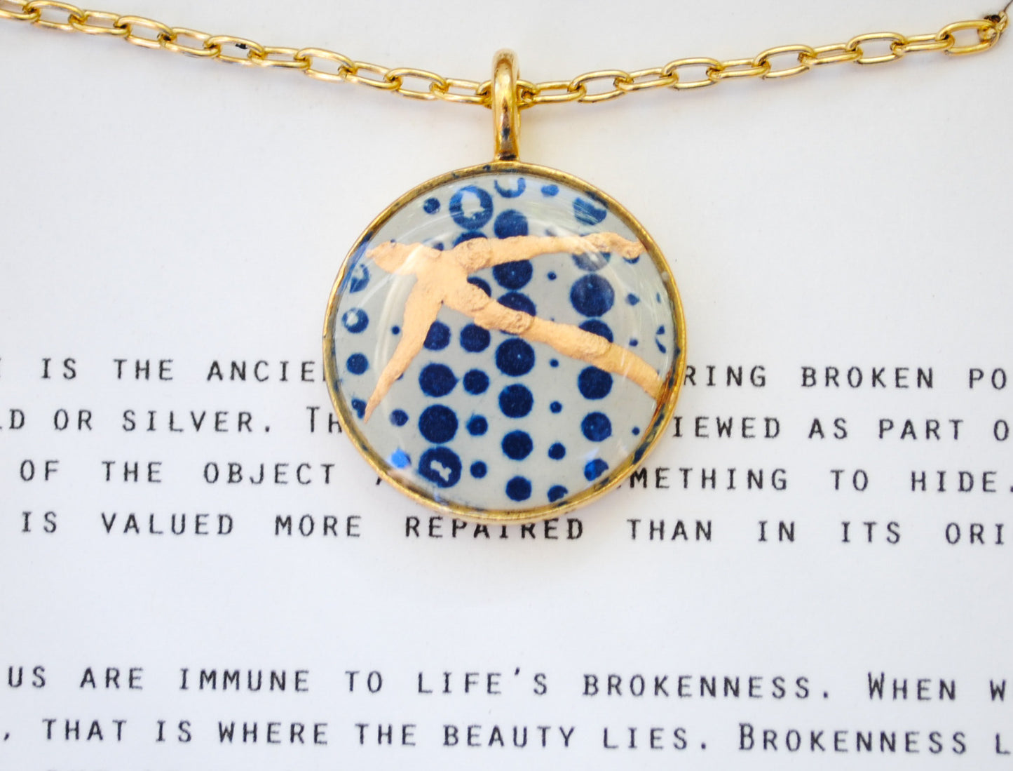 Kintsugi Inspired Pendants - Kintsugi Necklace Round, blue dots