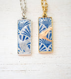 Kintsugi Inspired Pendants - Kintsugi Necklace Rectangle, blue fan gold or silver