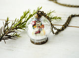 Snowman with Poinsettia Snow Globe Necklace