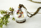 Snowman with Poinsettia Snow Globe Necklace