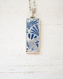 Kintsugi Inspired Pendants - Kintsugi Necklace Rectangle, blue fan gold or silver