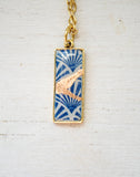 Kintsugi Inspired Pendants - Kintsugi Necklace Rectangle, blue fan gold or silver