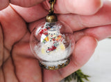 Snowman with Poinsettia Snow Globe Necklace