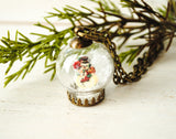 Mini Frosty with Poinsettia Snow Globe Necklace