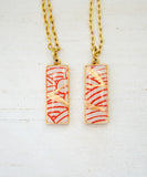 Kintsugi Inspired Pendants - Kintsugi Necklace Rectangle, red wave