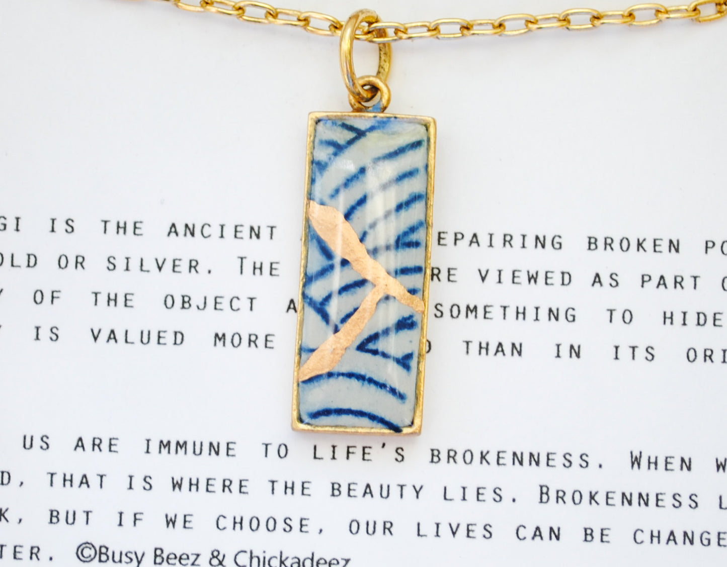 Kintsugi Inspired Pendants - Kintsugi Necklace Rectangle, blue wave