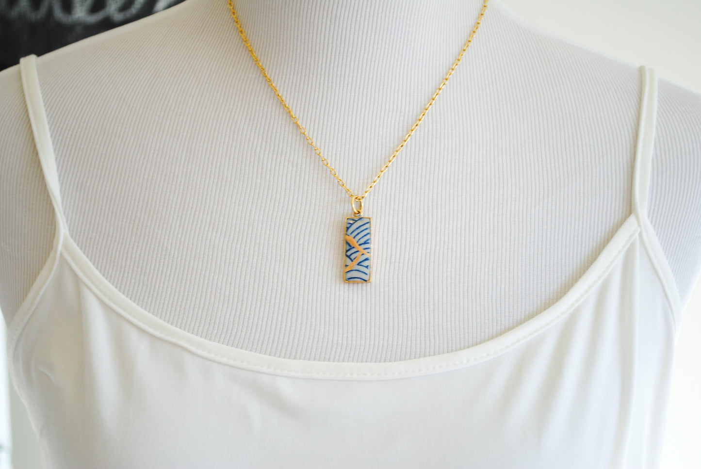 Kintsugi Inspired Pendants - Kintsugi Necklace Rectangle, blue wave