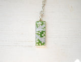 Kintsugi Inspired Pendants - Kintsugi Necklace Rectangle, green cherry blossom gold or silver