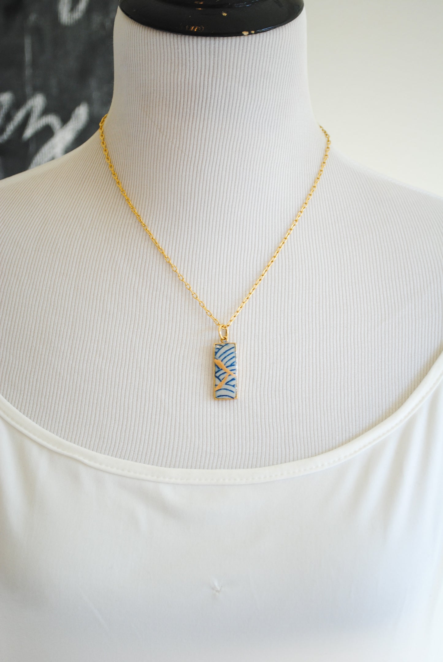 Kintsugi Inspired Pendants - Kintsugi Necklace Rectangle, blue wave