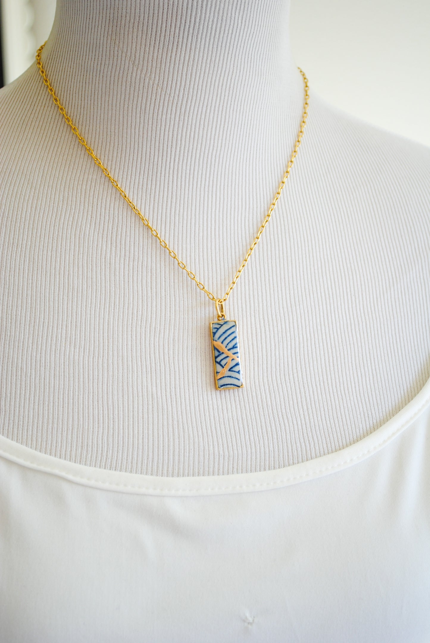 Kintsugi Inspired Pendants - Kintsugi Necklace Rectangle, blue wave