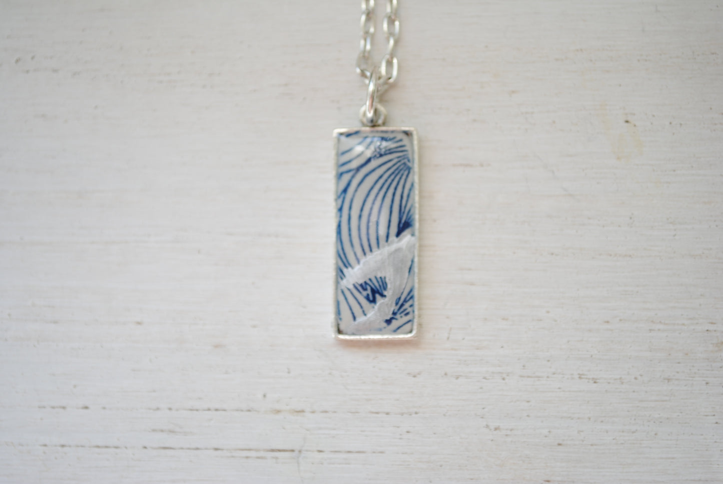 Kintsugi Inspired Pendants - Kintsugi Necklace Rectangle, blue petal gold or silver