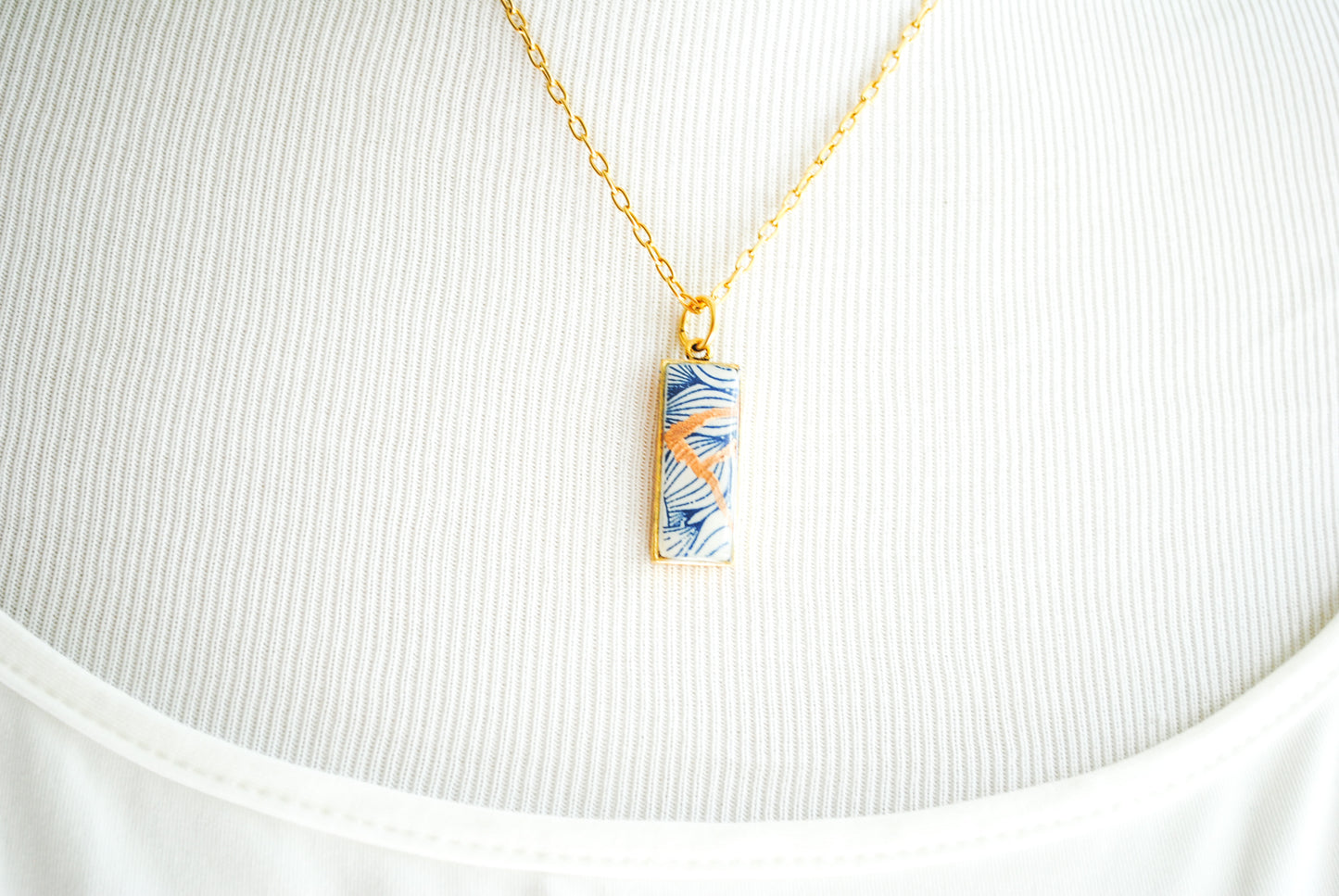 Kintsugi Inspired Pendants - Kintsugi Necklace Rectangle, blue petal gold or silver