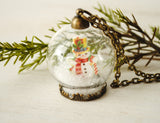 Frosty with Yellow Hat Snow Globe Necklace