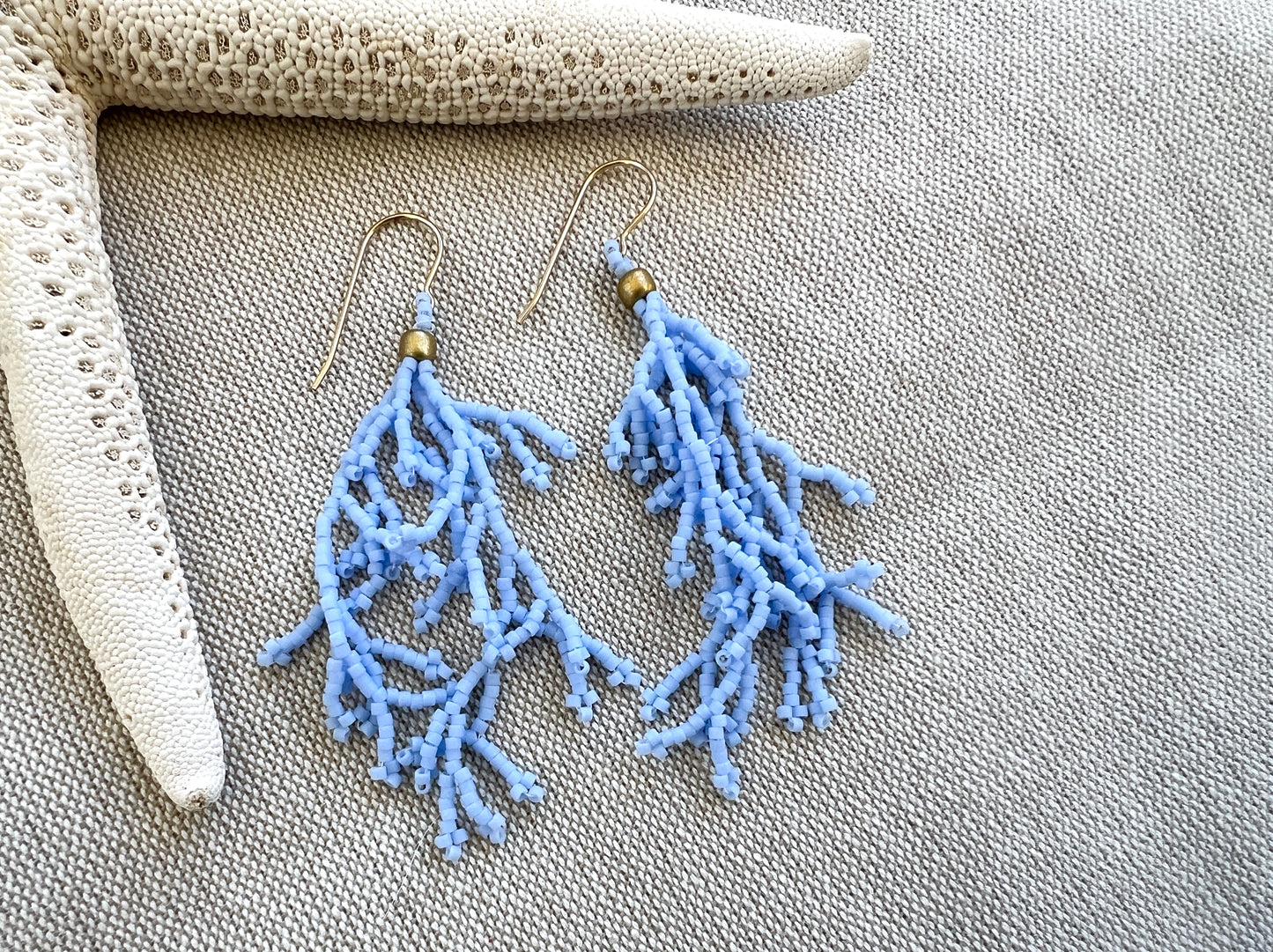 Hand Woven Beaded Coral Fringe Earrings