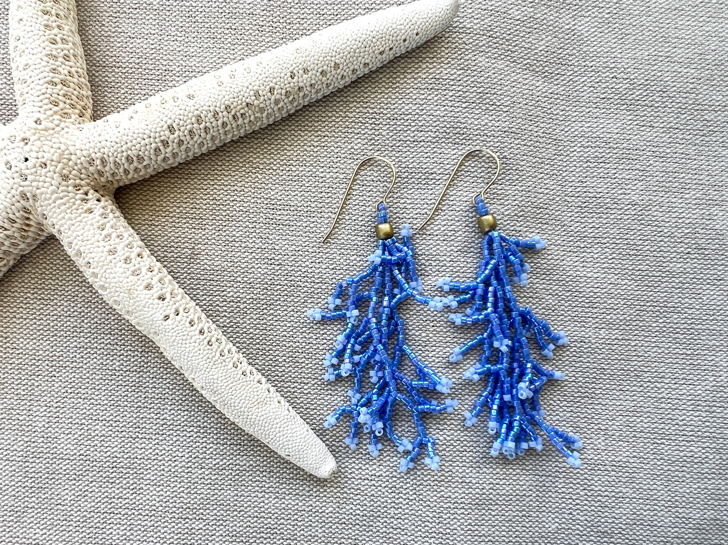 Hand Woven Beaded Coral Fringe Earrings