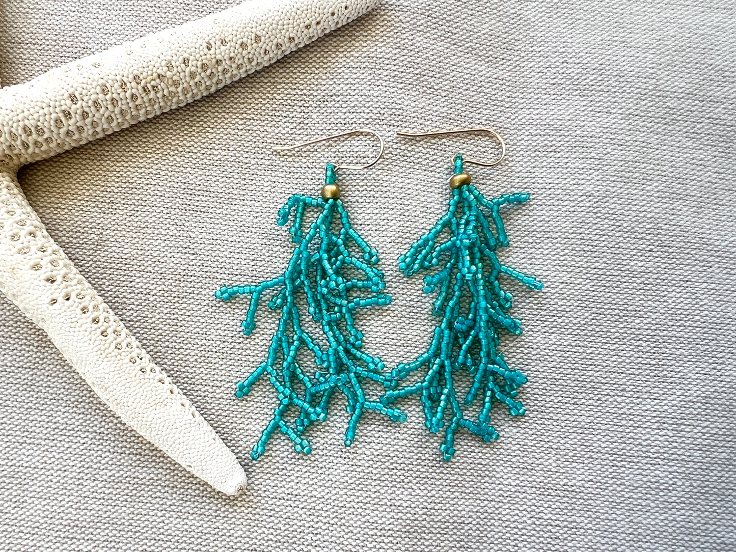 Hand Woven Beaded Coral Fringe Earrings