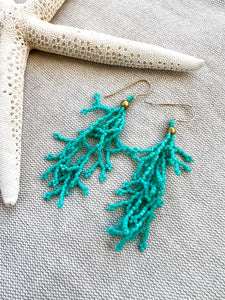 Hand Woven Beaded Coral Fringe Earrings