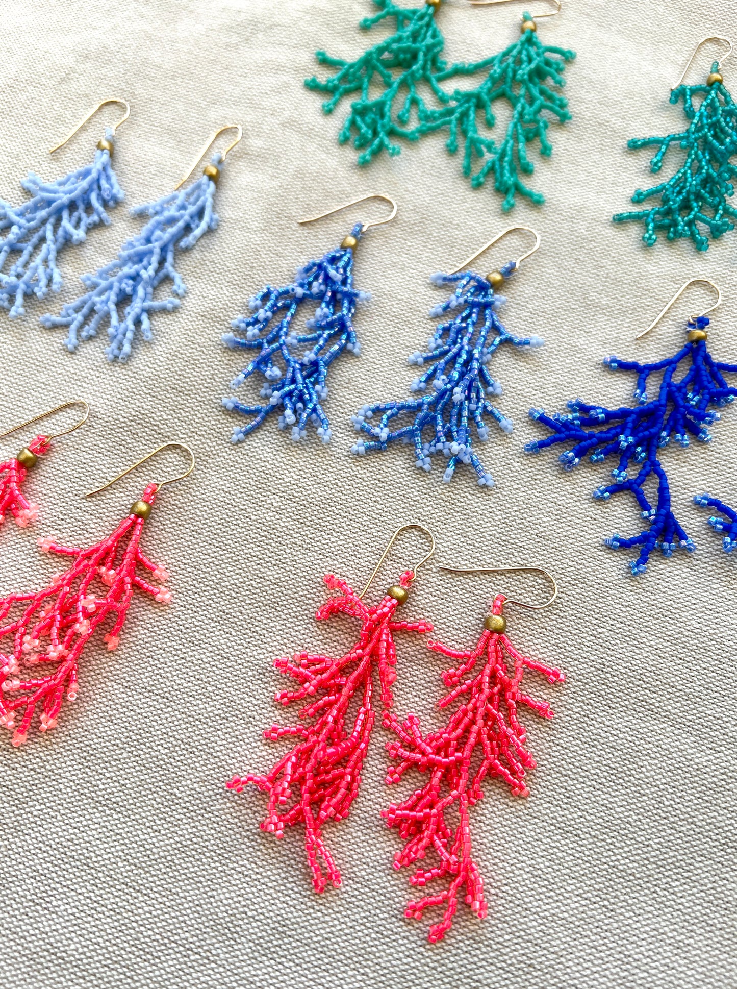 Hand Woven Beaded Coral Fringe Earrings