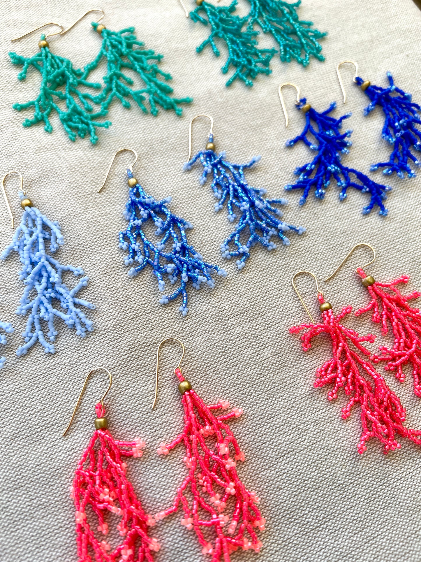 Hand Woven Beaded Coral Fringe Earrings