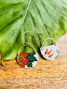 Orange Flower Half Circle Earrings