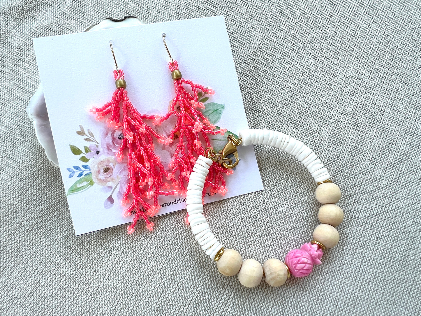 Hand Woven Beaded Coral Fringe Earrings