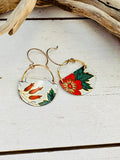 Orange Flower Half Circle Earrings