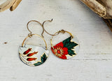 Orange Flower Half Circle Earrings