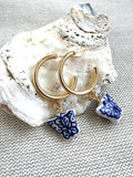 Blue and White Porcelain Butterfly Huggie Hoop Earring