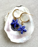 Blue Porcelain Starfish Huggie Hoop Earrings