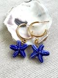 Blue Porcelain Starfish Huggie Hoop Earrings