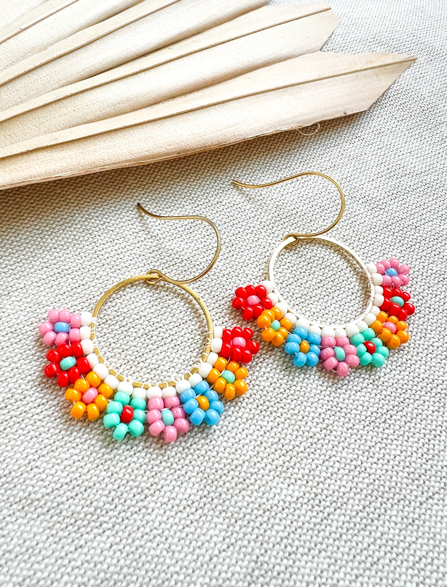 Colorful Daisy Hand Woven Earrings