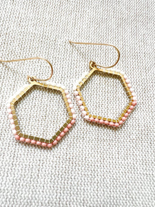 Hand Woven Hexagon Color Block Earrings