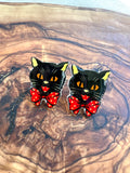 Vintage Halloween Black Cat Image Stud Earrings