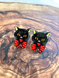 Vintage Halloween Black Cat Image Stud Earrings