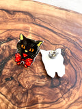 Vintage Halloween Black Cat Image Stud Earrings