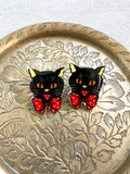 Vintage Halloween Black Cat Image Stud Earrings