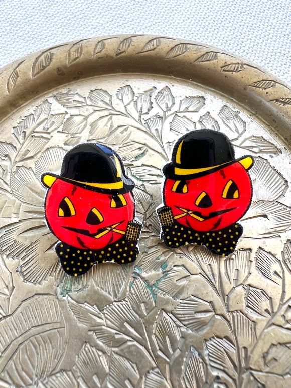 Vintage Jack O' Lantern Image Stud Earrings