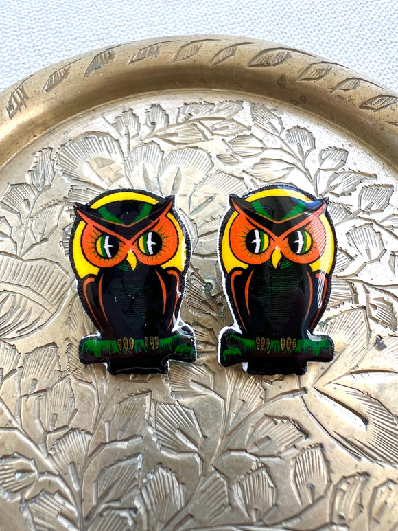 Vintage Halloween Owl Image Stud Earrings