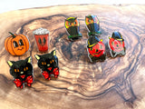 Vintage Halloween Black Cat Image Stud Earrings