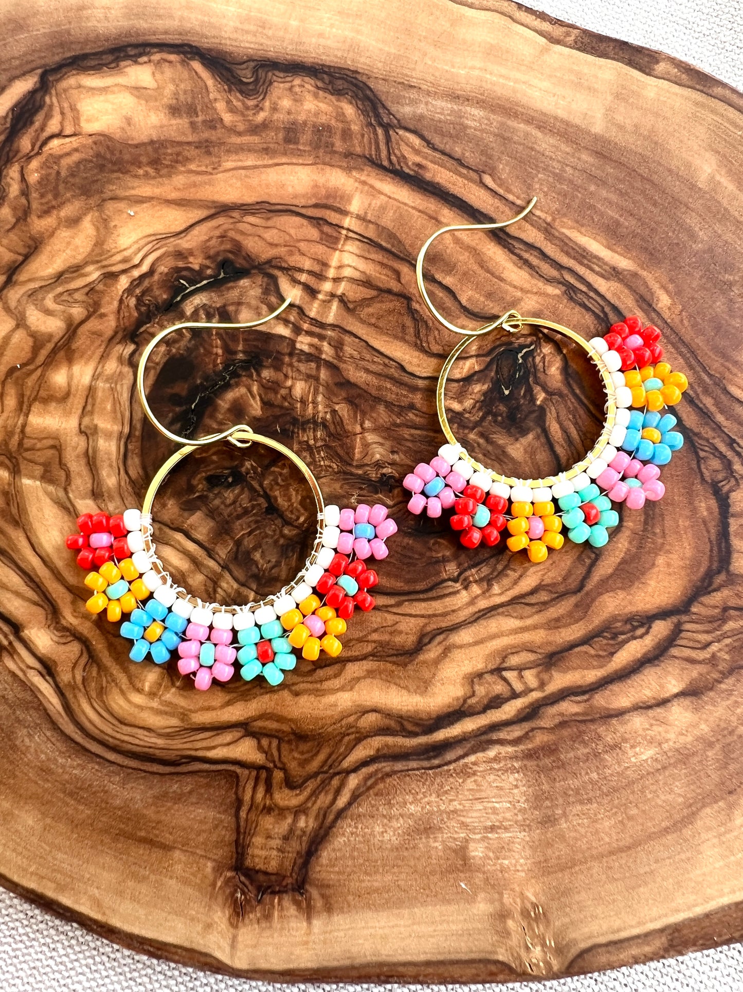 Colorful Daisy Hand Woven Earrings