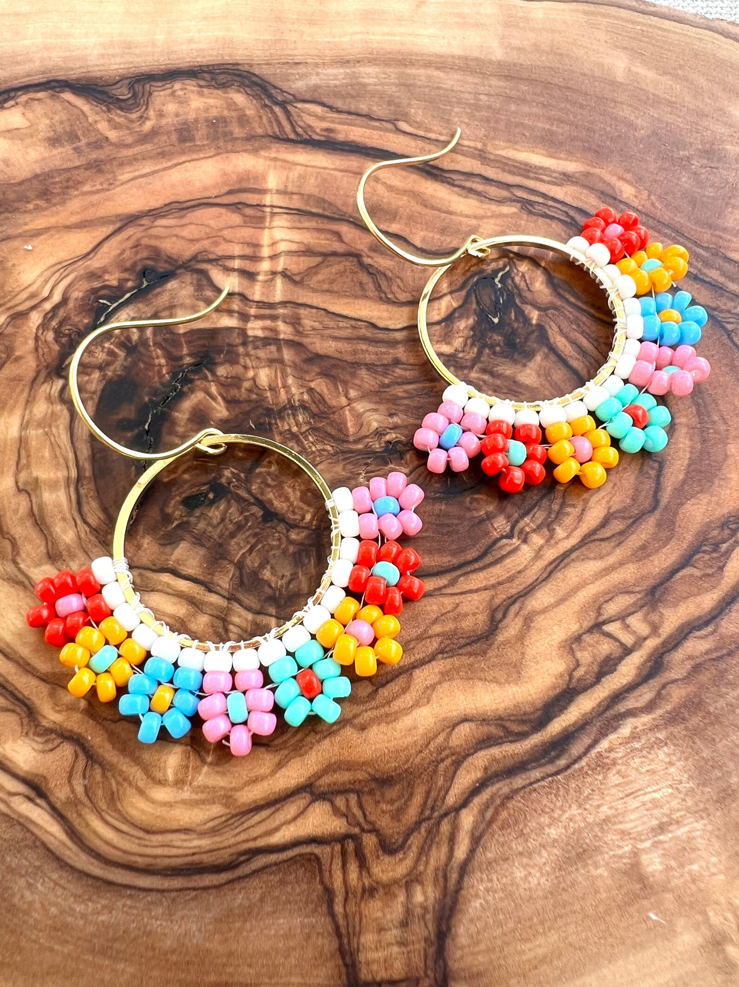 Colorful Daisy Hand Woven Earrings