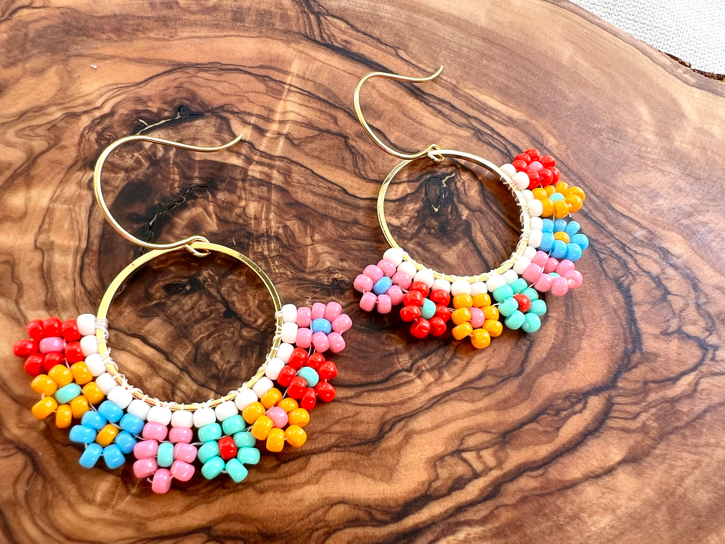 Colorful Daisy Hand Woven Earrings