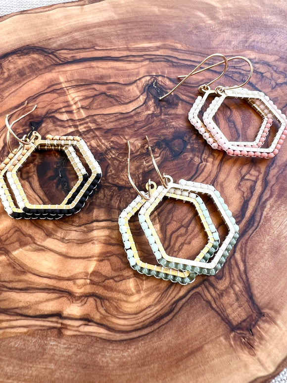 Hand Woven Hexagon Color Block Earrings