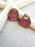 Pink Scroll Oyster Stud Earrings