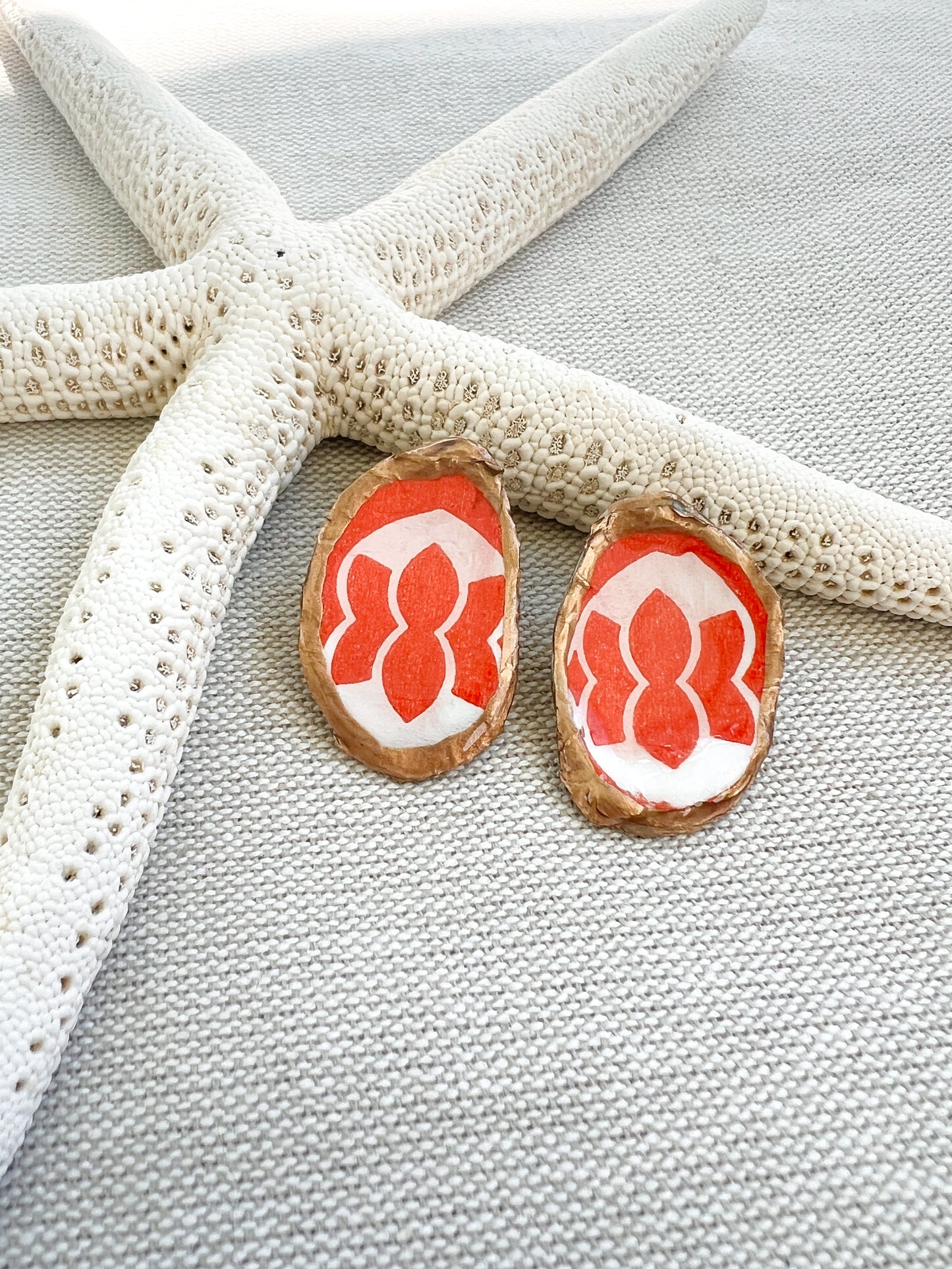 Orange Mod Flower Oyster Stud Earrings