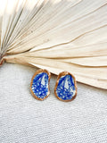 Blue and White Chinoserie Oyster Stud Earrings