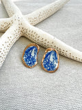 Blue and White Chinoserie Oyster Stud Earrings